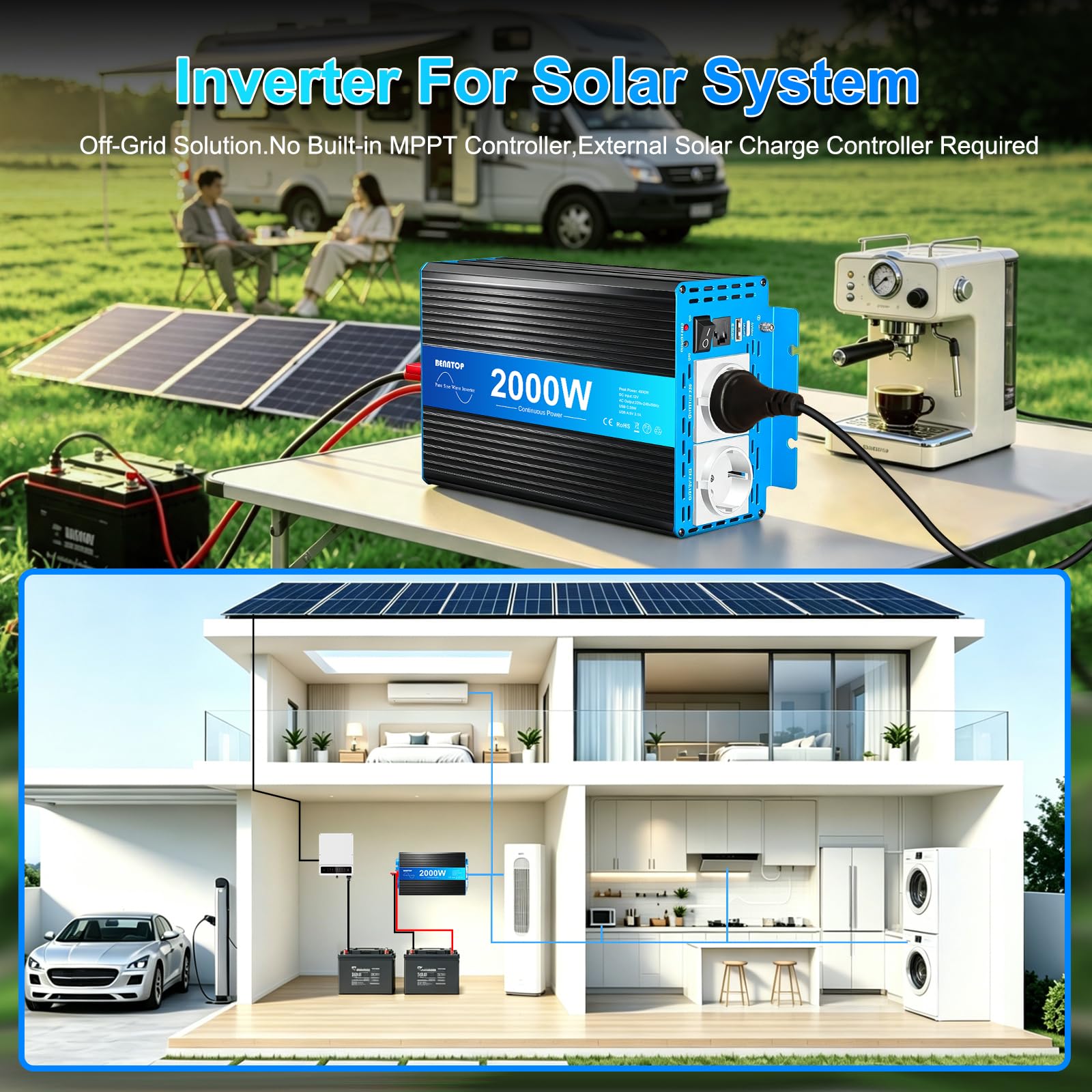 Inversor 12V a 230V Onda Pura 2000W Transformador de Voltaje