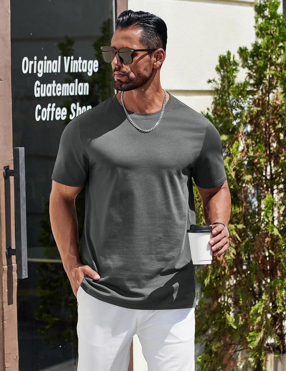 COOFANDY Mens T-Shirts 100% Cotton Premium Short Sleeve Shirt Crew Neck Basic Tshirt - Image 2