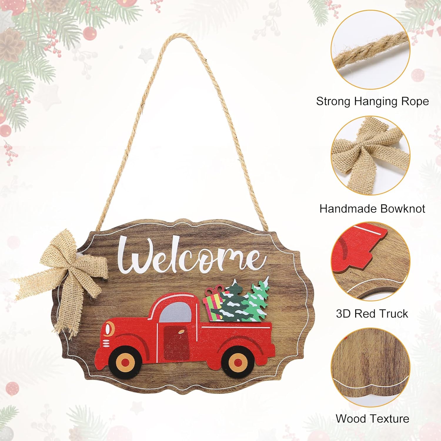 Sinor Interchangeable Red Truck Welcome Sign, 12 Changeable Seasons & Holidays Icons, Rustic Wood Hanging Decorations Gift for House New Home Wall Front Door Porch, Christmas Halloween Easter Winter Decor : Home & Kitchen