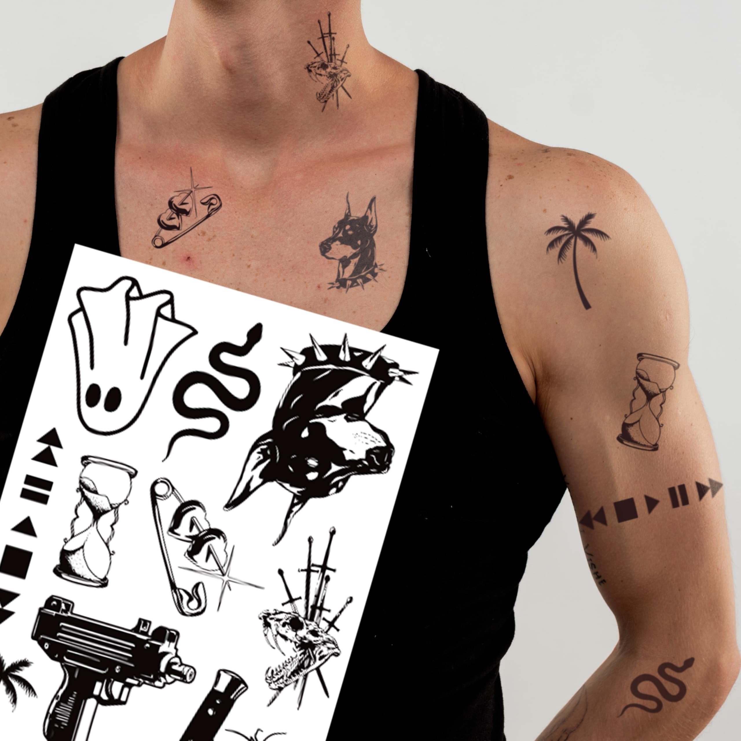 bare ink - 10 pcs semi-permanent (temporary) tattoos for men & women – natural plant-based ink, aesthetic mix theme | waterproof & sweatproof fake tattoo stickers for arm, hand, neck
