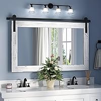 Vista 47 de COGOOD - Espejo de puerta de granja estilo granero - 41" x 26" Espejo de pared con marco de madera rústica para baño, sala de estar, decoración