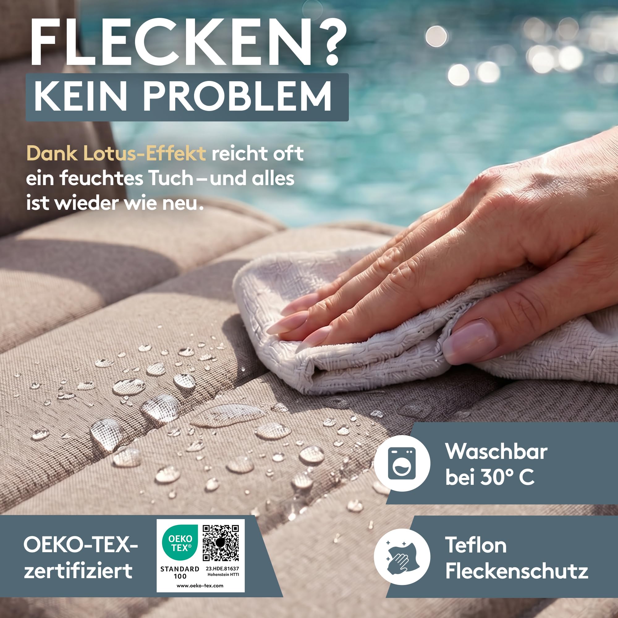 LILENO HOME Gartenstuhl Auflagen als [2er Set - Niedriglehner] in Taupe - Bequeme Liegen als Sitzauflagen für Gartenmöbel - Stuhlkissen für Gartenstühle und Klappstühle