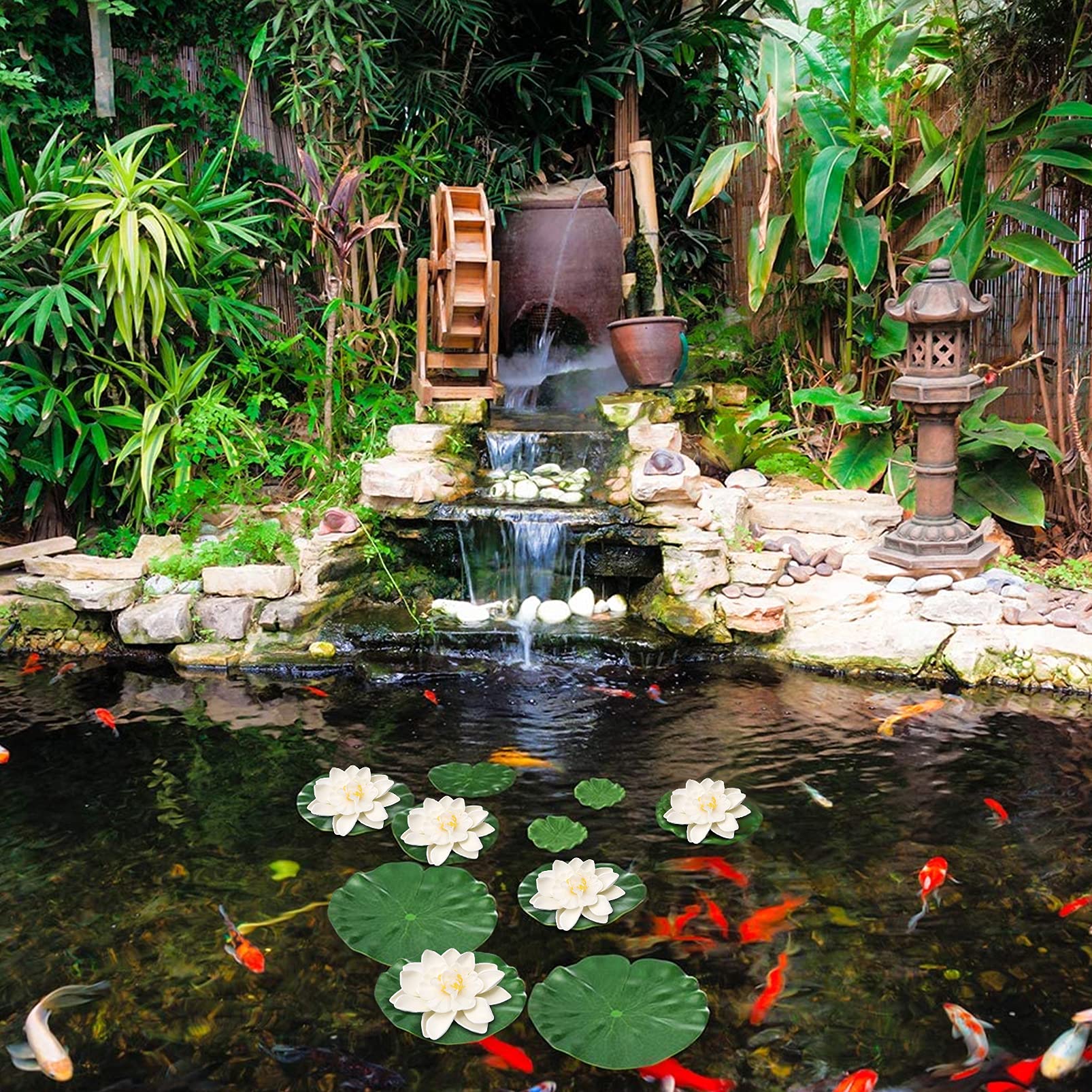 5PCS Nénuphars flottants,Nénuphar Artificiel,Fleur De Mousse De Lotus Décorations flottantes,Nénuphar artificiel pour aquarium,Nénuphars flottants en mousse,pour Décorations flottantes (Blanc)
