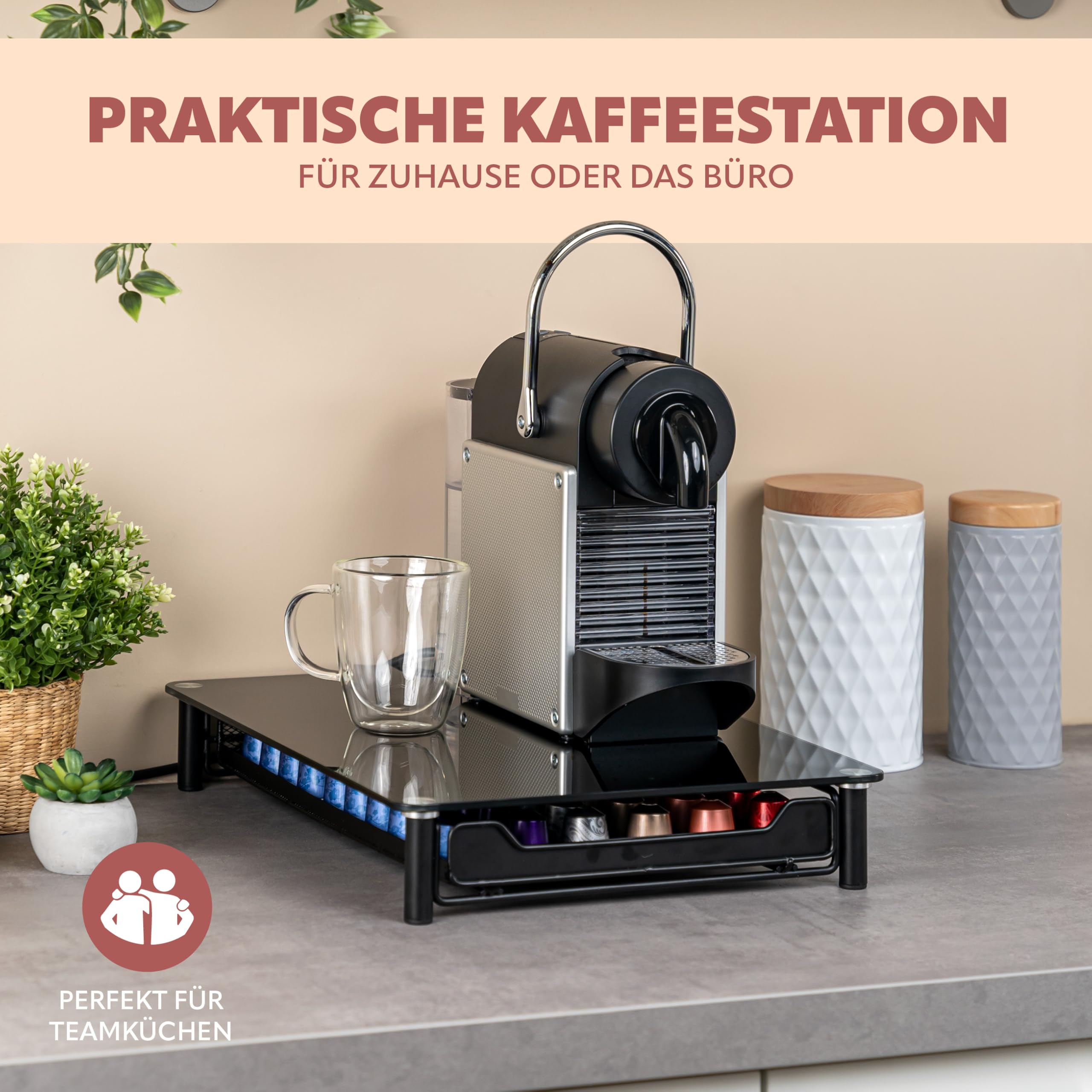 bremermann Kaffeekapsel-Box für 60x Nespresso, Schubladenbox, Metall und Glasplatte, Kapselhalter, Kapselspender ca. 31 x 7 x 40,5 cm (Schwarz)