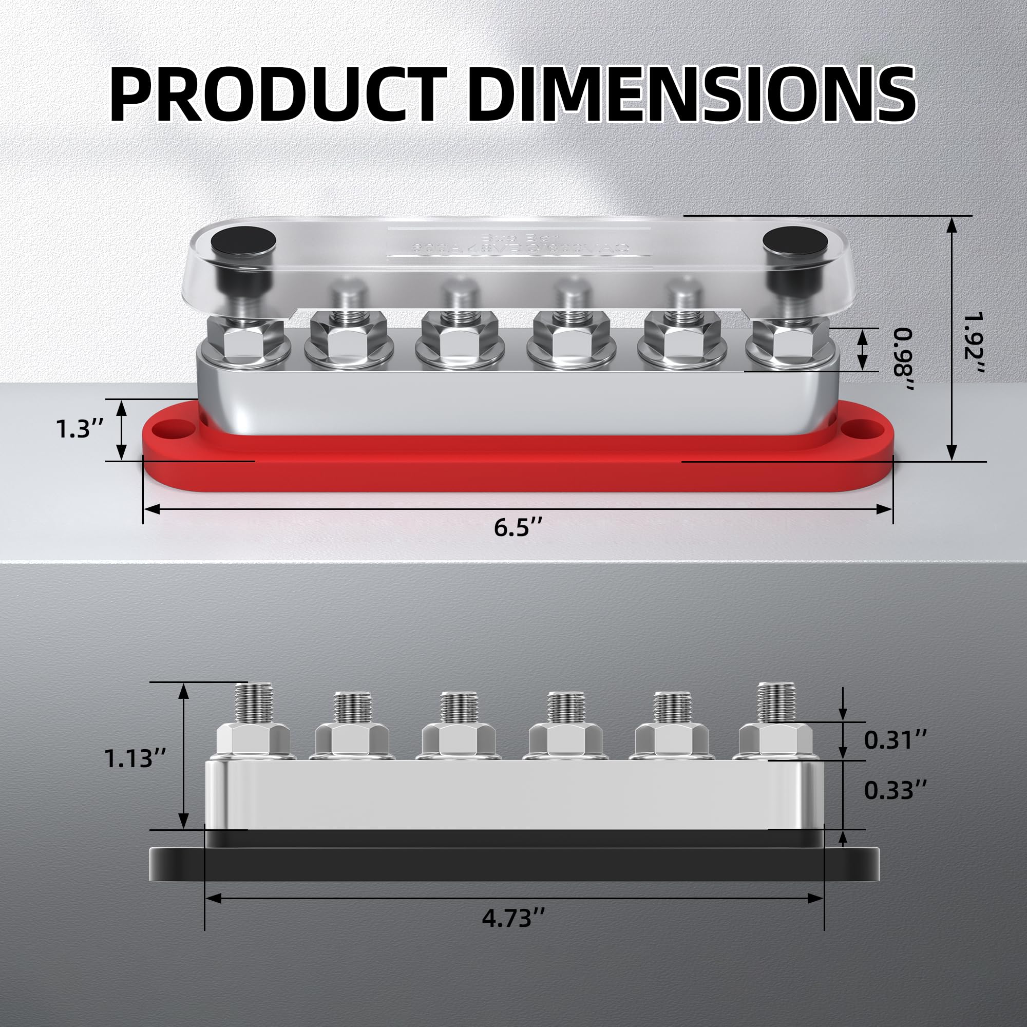 RVMARINEPAT Barra de bus de 600 A, 12 V, 24 V, 48 V con 6 pernos de 3/8 pulgadas (M10), bloque de distribución de energía industrial y kit de terminales de batería con 12 lengüetas para energía solar