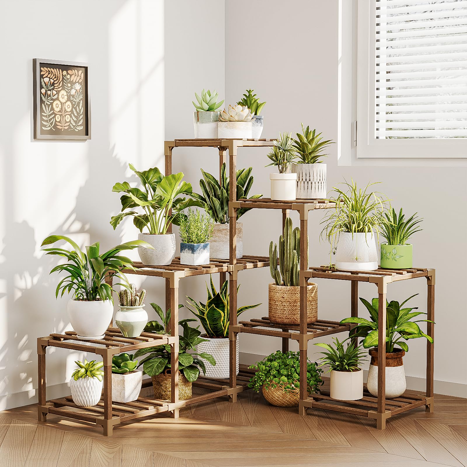 Bamworld Plant Stand Indoor Corner Plant Shelf Outdoor for Multiple Plants Wood Flower Stand Ladder Plant Table for Plant Pots for Window Garden Balcony Living Room