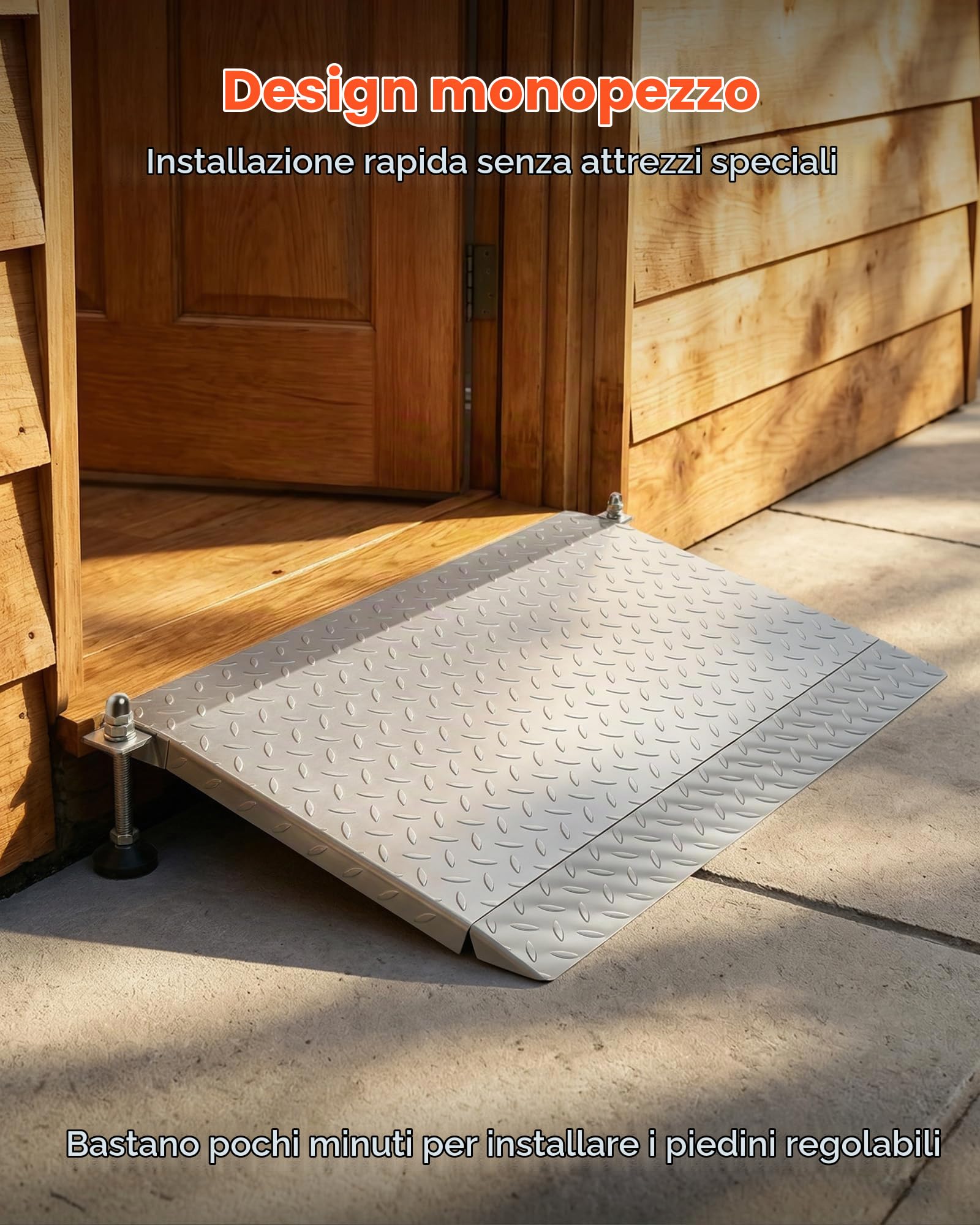 VEVOR Rampa di Soglia per Porte, 108 x 59 cm, Rampa per Sedia a Rotelle in Acciaio al Carbonio, Altezza Regolabile, Superficie Antiscivolo, Carico 453,6 kg, per Gradini, Porte e Carrelli