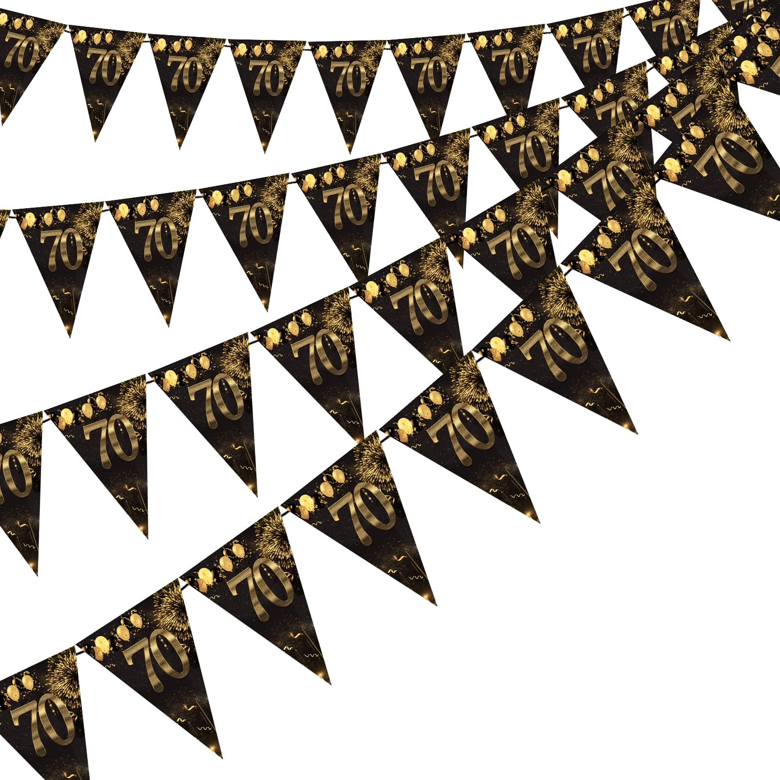 70th Happy Birthday Banner Bunting Flags 40 Pieces Gold and Black ...