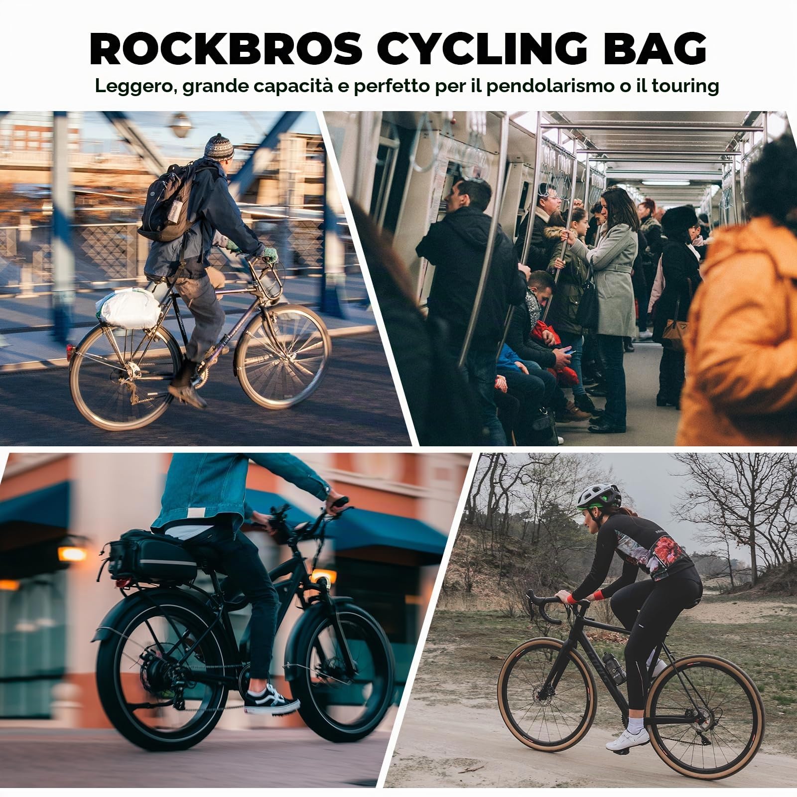 ROCKBROS Borsa Bici Posteriore 11,6 L per Portapacchi | Design Monopezzo, Tracolla Rimovibile, Per Bici da Strada Mountain Bike MTB