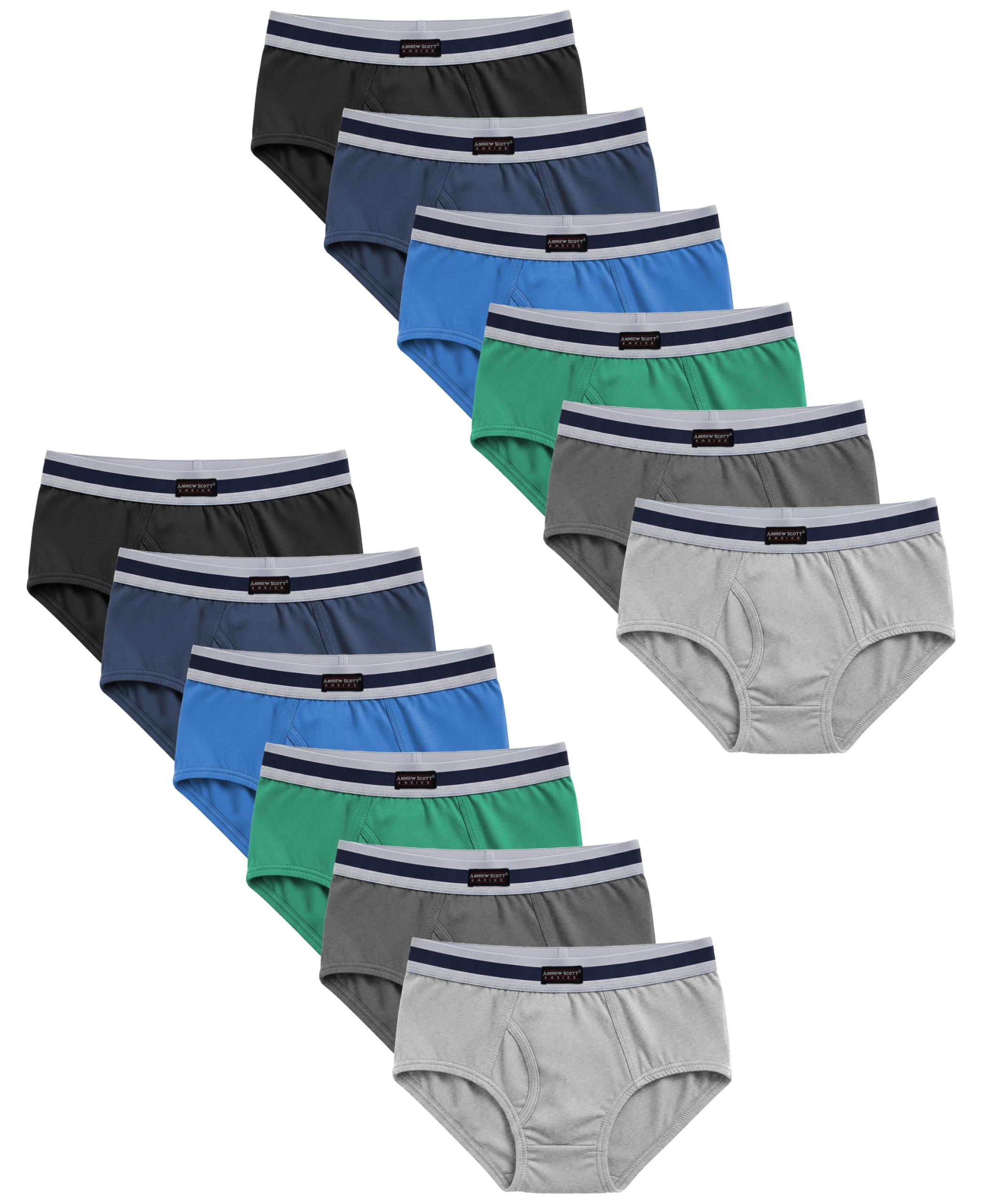 Andrew Scott Boys 12 Pack 18 Pack Cotton Underwear Briefs for Toddlers and Big Boys in Assorted Colors