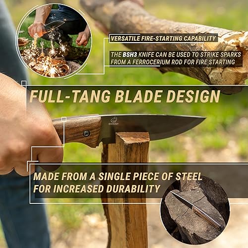 Miniatura 3 de BeaverCraft Bushcraft Cuchillo de espiga completa con funda de cuero, cuchillo de acero al carbono para camping, cuchillos de supervivencia para