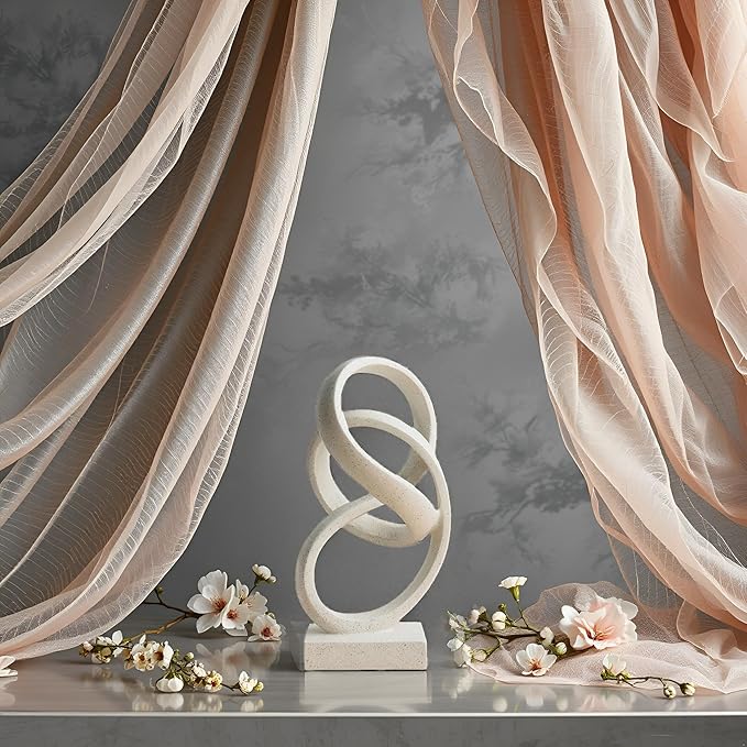 Escultura Decorativa Moderna de Cinta Abstracta 10 pulgadas Blanca miniatura 7
