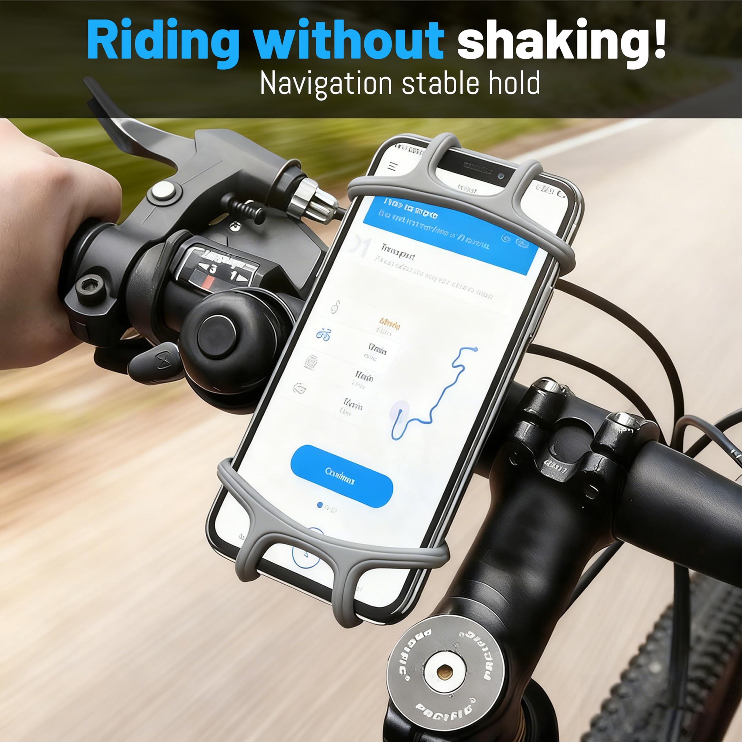 Uniwersalny uchwyt na telefon motocyklowy, rowerowy uchwyt na telefon, obracany o 360°, kompatybilny z iPhone 16/15/14/13, Samsung, na kierownicę rowerową, rower górski, bieżnia, szary