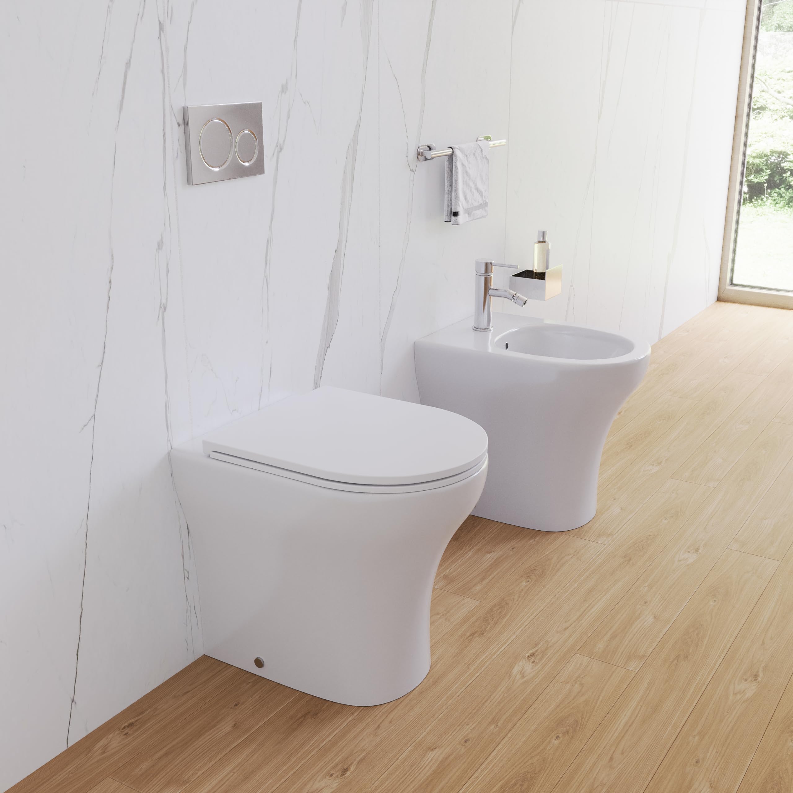 Sanitaires en Céramique Filomuro Vase Bidet Rimless Blanc Brillant Siège Soft-close Fermeture Ralentie Mod. Nassau