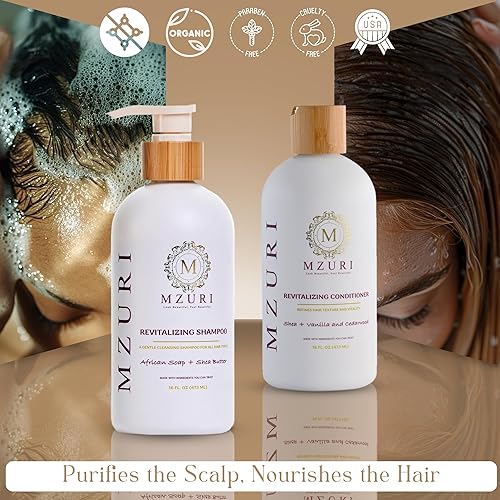 Miniatura 2 de MZURI Juego de champú y acondicionador  Jabón negro africano y champú de karité + acondicionador de madera de cedro de vainilla  Limpieza hidratante