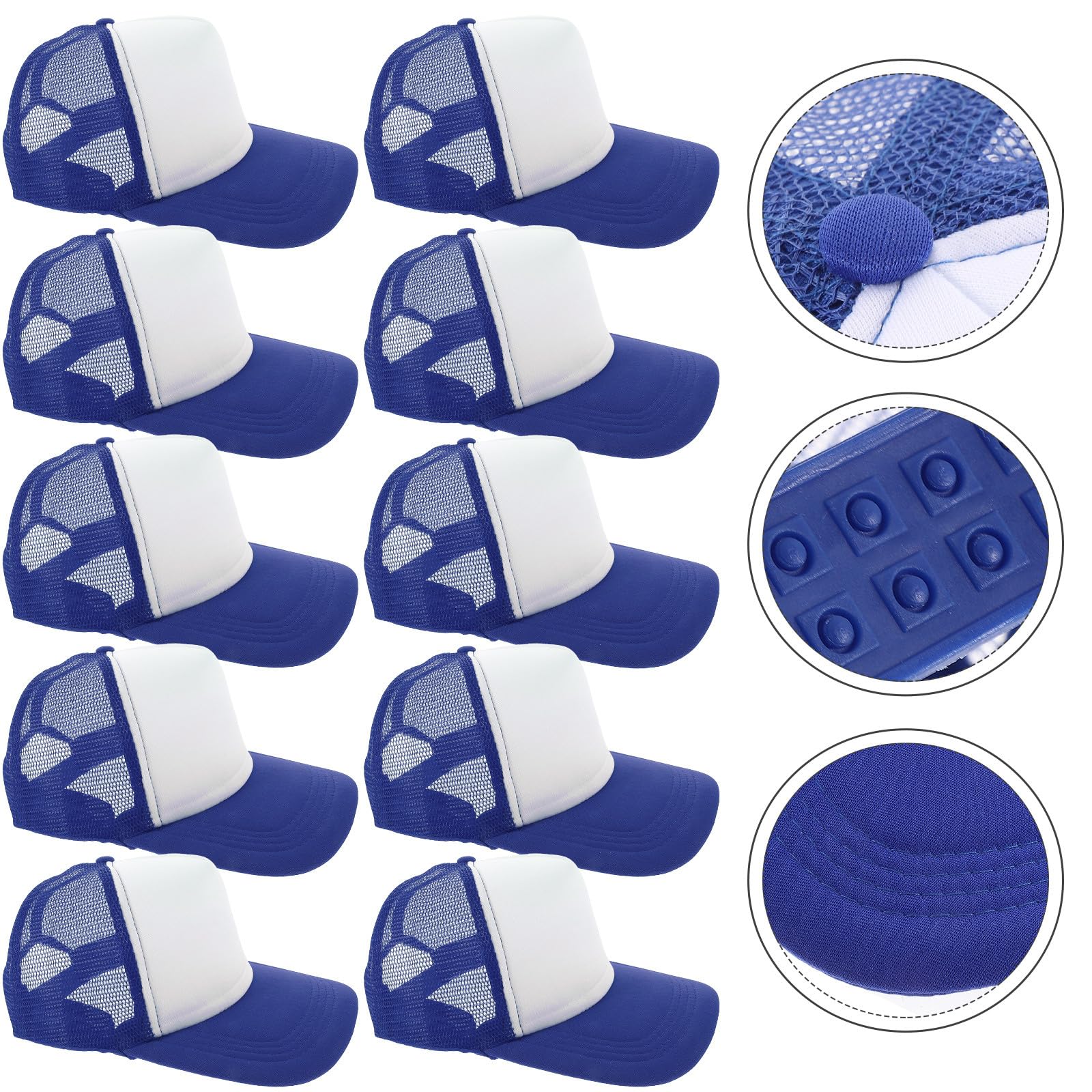 10 Cappelli Baseball Vuoti per Sublimazione in Poliester Spugna Blu, Berretti Traspiranti DIY per Trasferimento Termico, per Pesca e Campeggio