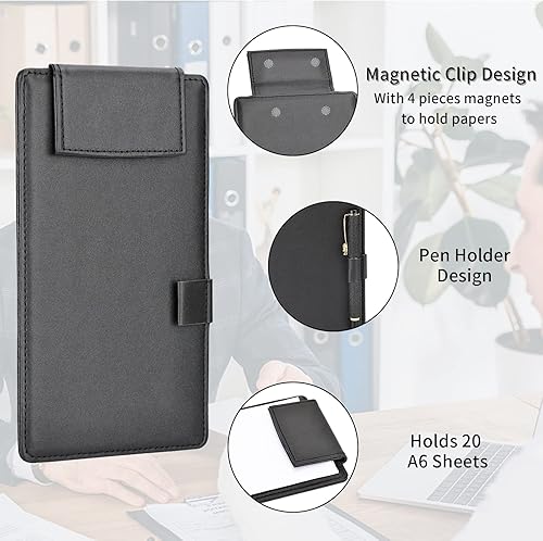 Miniatura 2 de 2 Pack Mini Clipboard, Small Clipboards with Pen Holder, Leather Black Clipboard for Nursing Classroom, Smooth Writing Low Magnetic Profile Clip