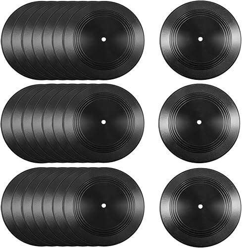 Frcctre Paquete de 24 discos de vinilo en blanco, discos de vinilo negro de 7 pulgadas, discos falsos vintage, discos de vinilo lisos, decoración