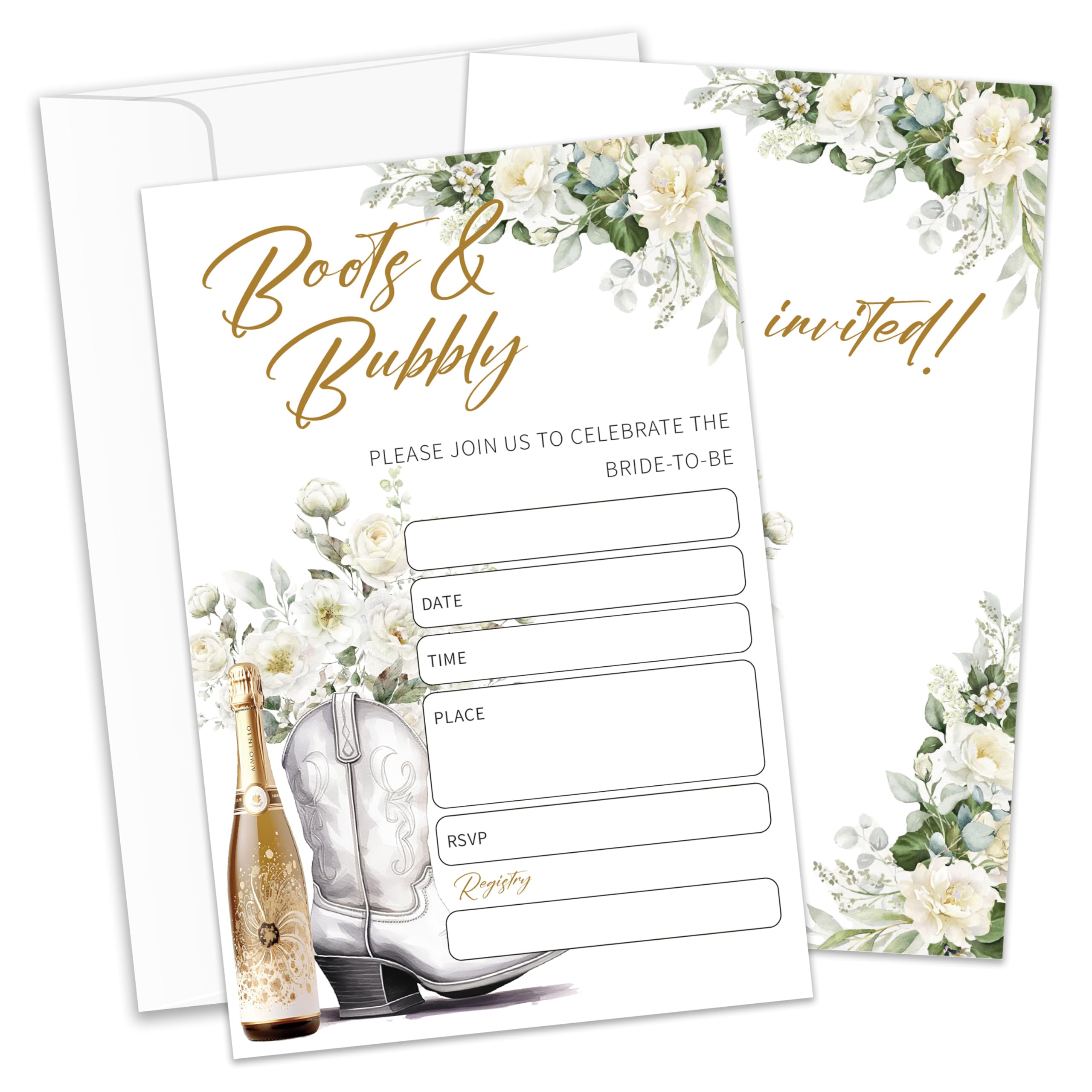 Buty & Bubbly zaproszenia na wieczór panieński, zaproszenia na ślub na zachód, 25 zaproszeń na wieczór panieński kowbojki z kopertami, materiały na przyjęcie zaręczynowe/HL 008