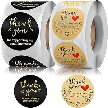 Thank You Stickers Roll 1.5 inch Waterproof Thank You Stickers Small Business, Adhesive Thank You for Supporting Small Business Sticker | 1000 Labels
