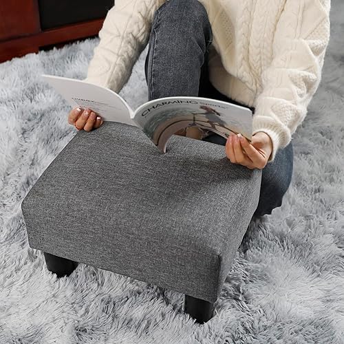 Miniatura 2 de Reposapiés pequeño otomano moderno para el hogar, sala de estar, dormitorio, taburete rectangular con asiento acolchado (tela gris oscuro)
