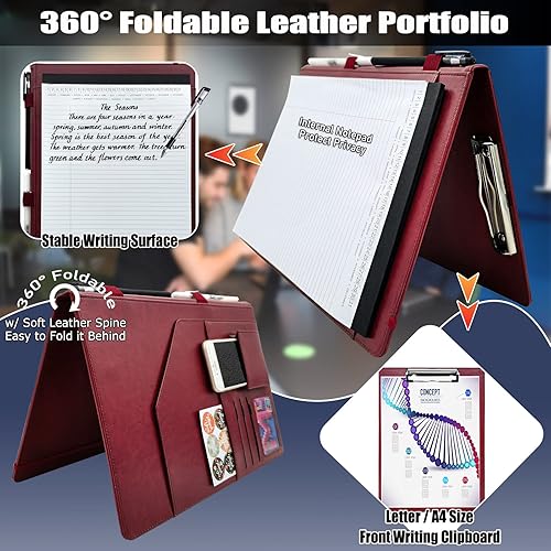 Miniatura 4 de Portapapeles plegable con forro rellenable, carpeta A4 de piel sintética con bolsillo de almacenamiento para negocios, estudiantes, oficina,