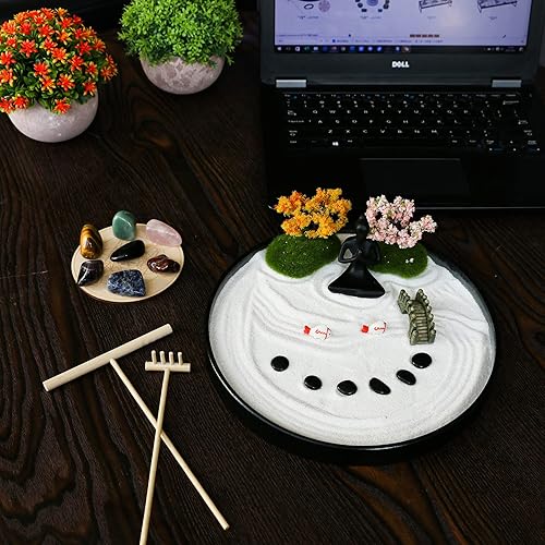 Miniatura 4 de Jardín zen para escritorio, mesa de chakras, regalos de curación zen, juego de terapia de bandeja de arena, decoración japonesa, cristal de cuarzo