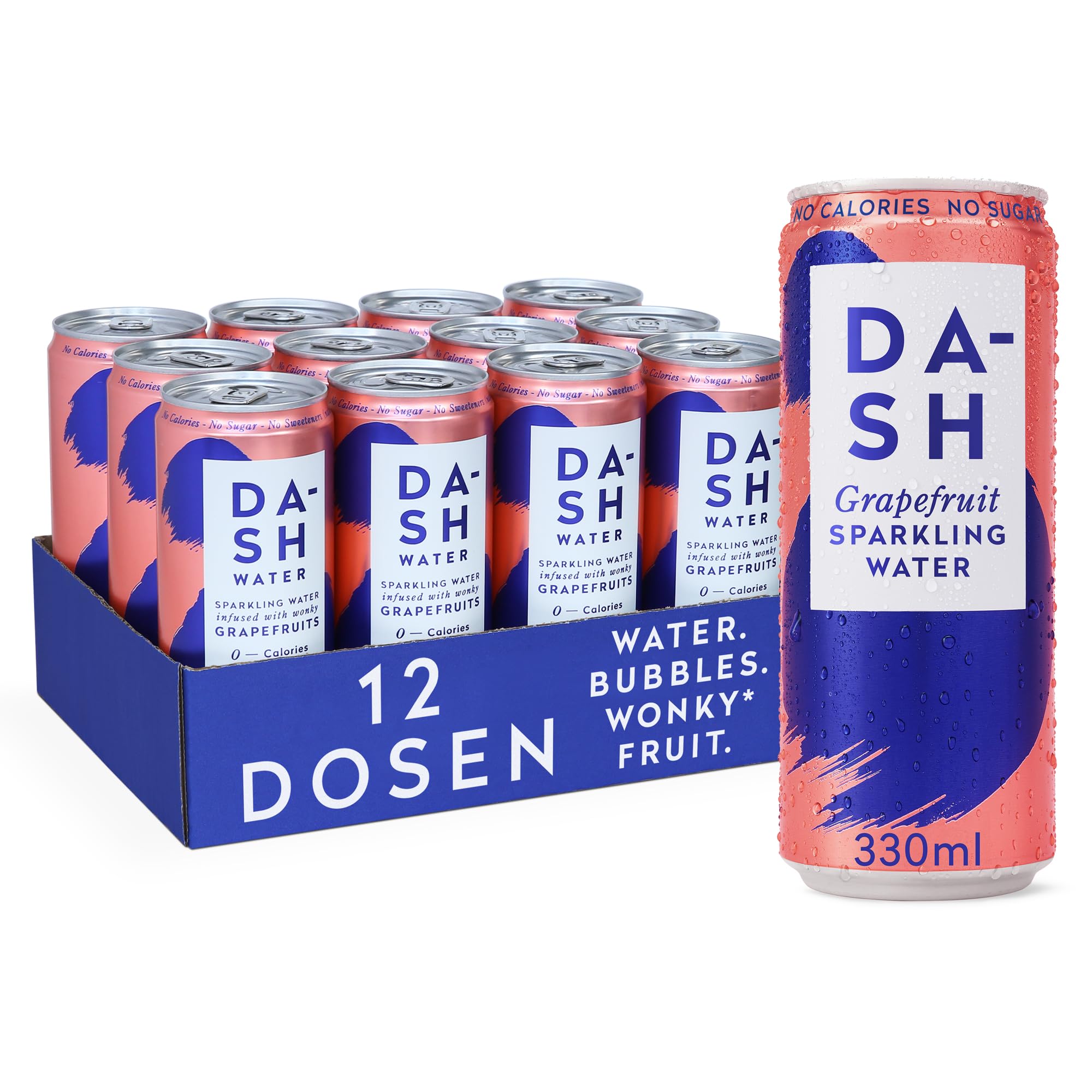 DASH WATER Grapefruit – 12 x Sprudelwasser mit Grapefruitgeschmack – KEIN Zucker, KEIN Süßstoff, KEINE Kalorien – Angereichert mit krummen Früchten (12 x 330 ml Dosen)