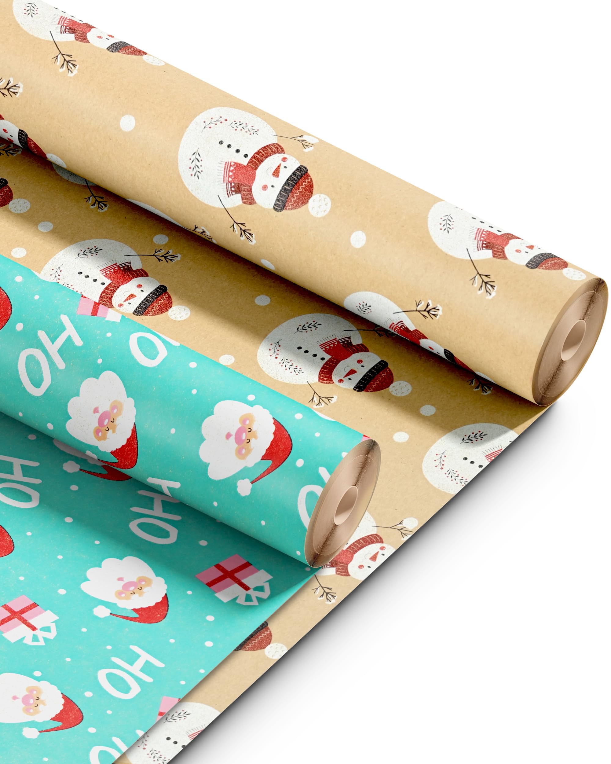 Kraft & Co Christmas Wrapping Paper Rolls – 2 Pack Thick Paper Sheets 44.5cm x 25m – Kraft Xmas Gift Wrap – Festive Eco Friendly Wrapping Papers for Christmas Gifts–Arts and Crafts–50m Total