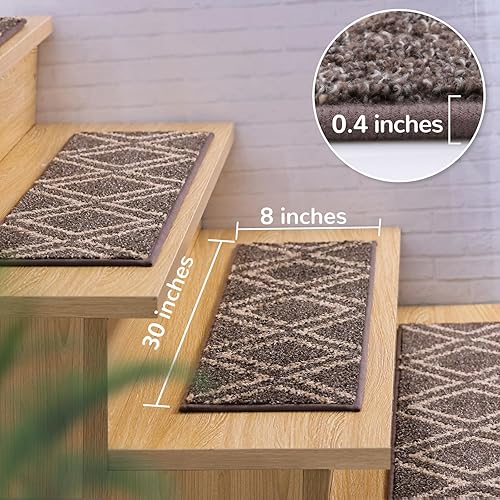 Miniatura 5 de RIOLAND Alfombra antideslizante para interiores, 15 unidades, para escalones de madera, para niños, ancianos y perros, 8 x 30 pulgadas, marrón