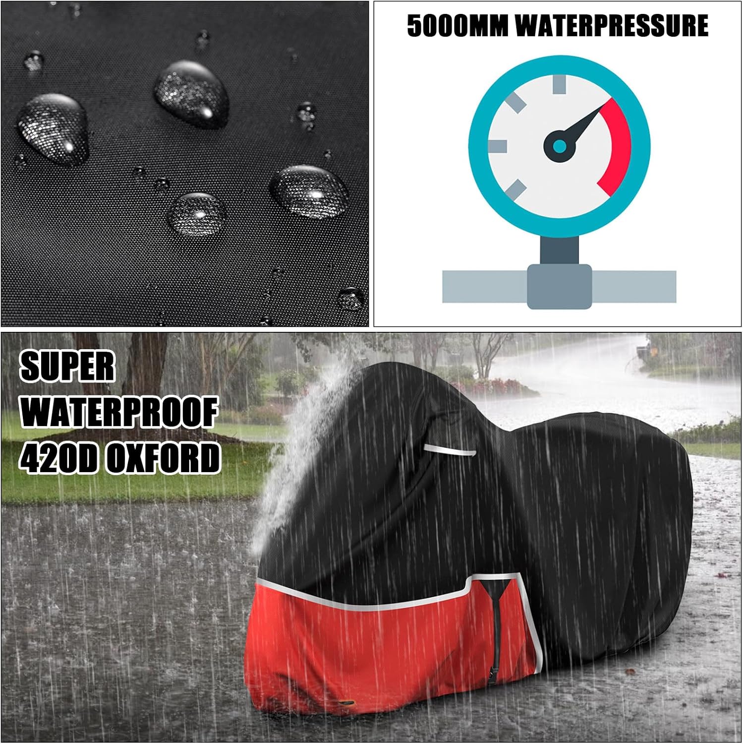 Waterproof Motorcycle Cover Replace for Honda Goldwing with Trunk Models, 420D Oxford Cloth GL1500, GL1800, Valkyrie Interstate Motorcycle Cover for Snow Rain Dust Protection