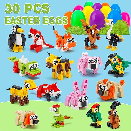 Miniatura 3 de 30 huevos de Pascua rellenos con bloques de construcción de animales para la caza de huevos de Pascua, recuerdos de fiesta temática de Pascua,