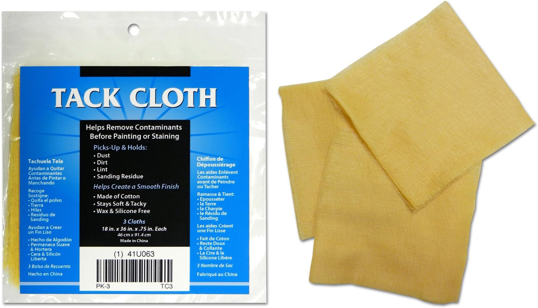 DeRoyal Tack Cloth/Woodworking Dust Remover/Use on Wood, Metal, Fiberglass and More - Set of 3, Tan