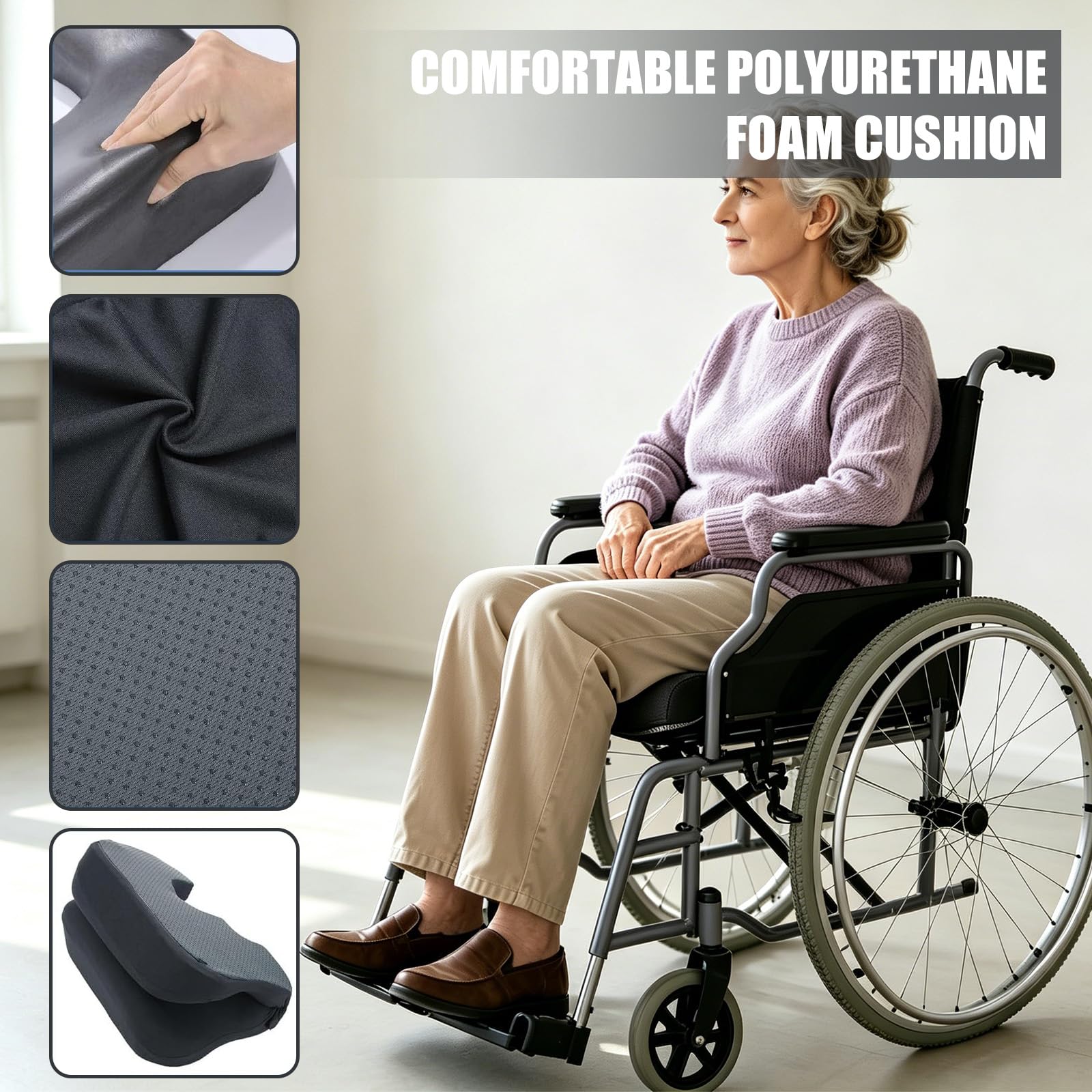 Cuscino ortopedico antidecubito a forma di ferro di cavallo, in memory foam per alleviare la pressione e il coccige, per sedia a rotelle, ufficio, auto, divano e letto, con rivestimento lavabile