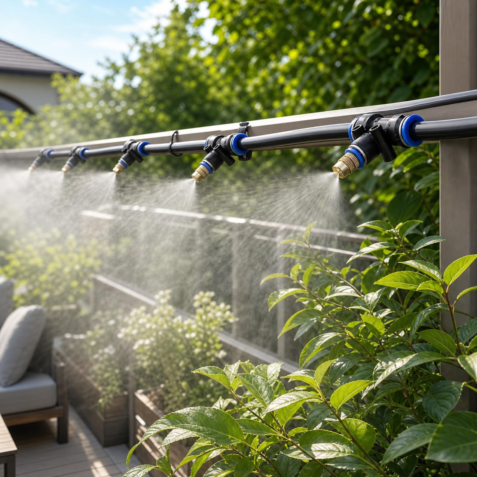 Kit per Sistemas di Irrigazione A Goccia Regolabile,Nebulizzatore d'Acqua per Terrazze,Nebulizzatore per Esterni,Installazione Semplice,Adatto per Fioriere da Balcone