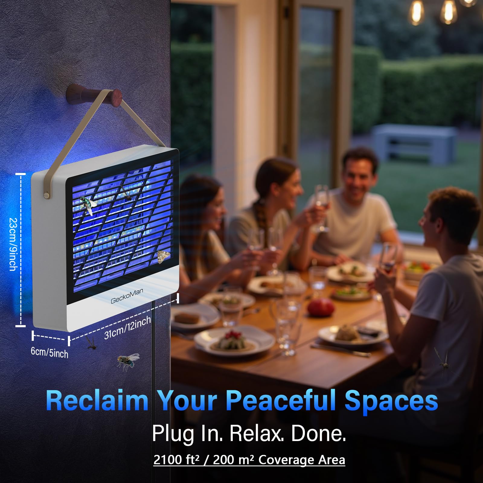 GeckoMan LED Lampada Antizanzare Zanzariera Elettrica Ammazza Acchiappa Zanzare Mosche Elettrico Interno, Tubo Ibrido Risparmio Attrazione Max • 10 Anni Vita, Alta Tensione Istantanea