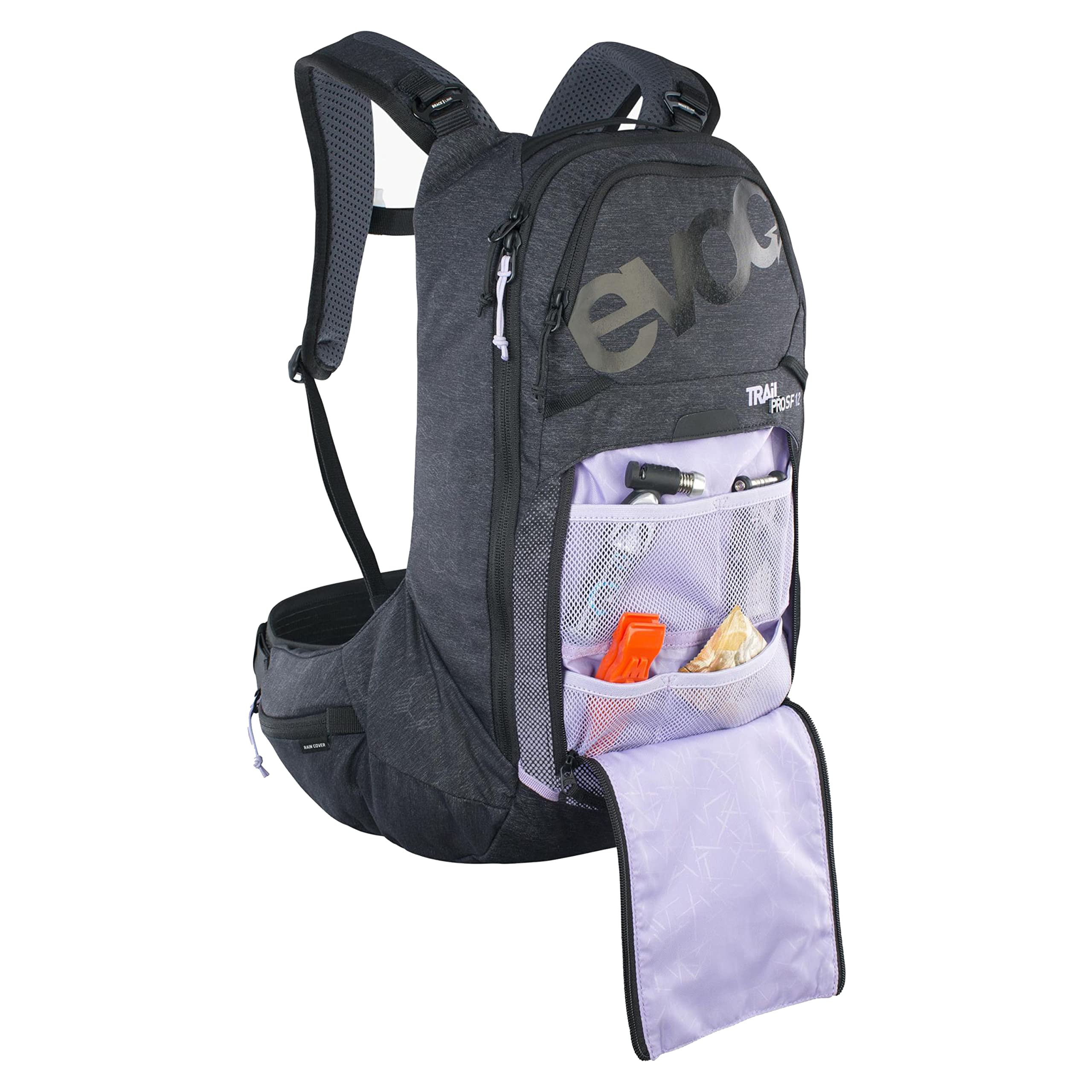 EVOC TRAIL PRO SF 12l plecak do jazdy w terenie i wyścigów, plecak (lekki plecak rowerowy, ochraniacz pleców LITESHIELD PLUS, komora na bukłak o pojemności 2l, rozmiar: XS), wielokolorowy