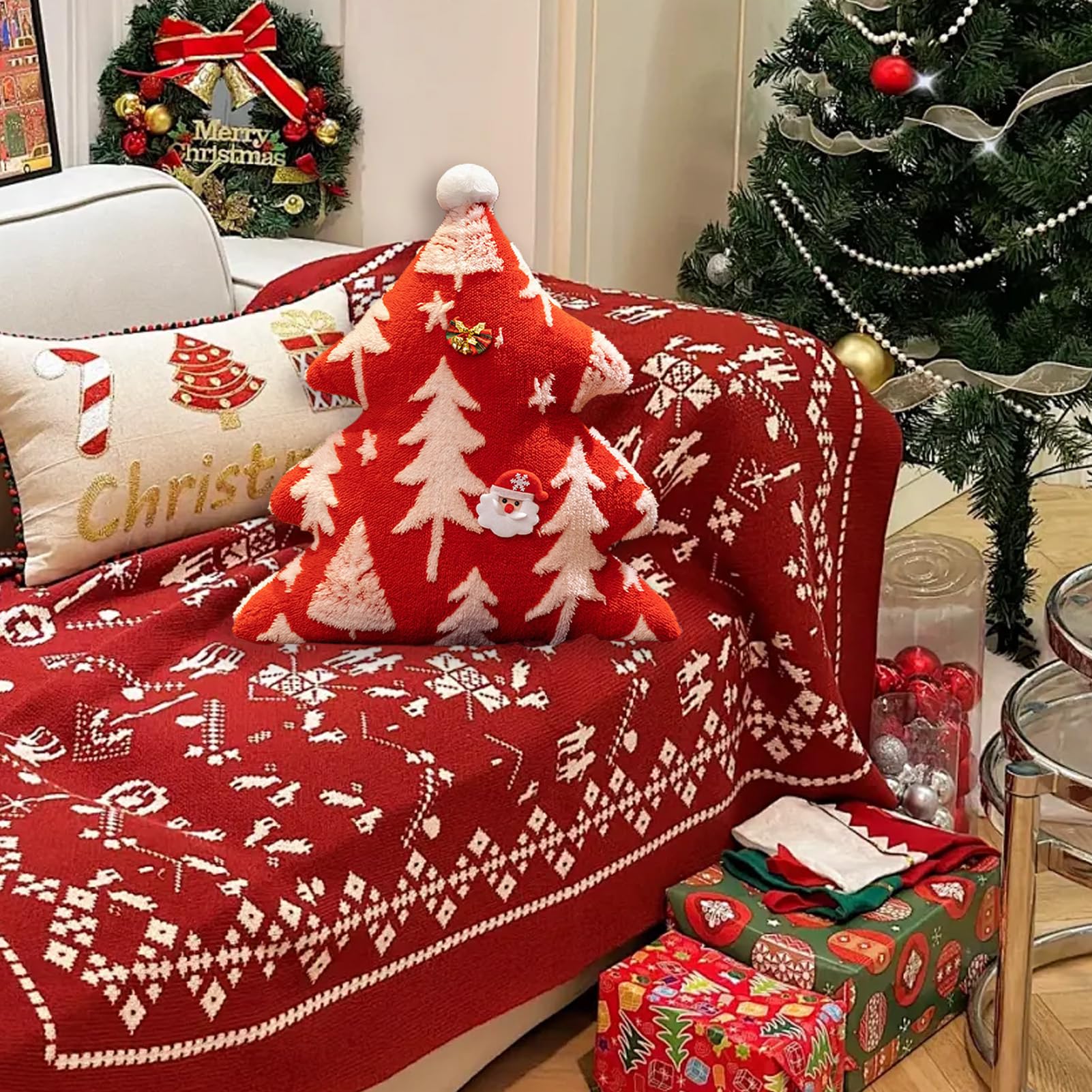 Cojín Mullido Navidad Relleno Decoración | Cojín Navideño Suave y Adorable | con Árbol de Navidad - Con Diseño Boho De Árbol Para Decoración De Salón Sofá Dormitorio Otoño Halloween Interior | Oto