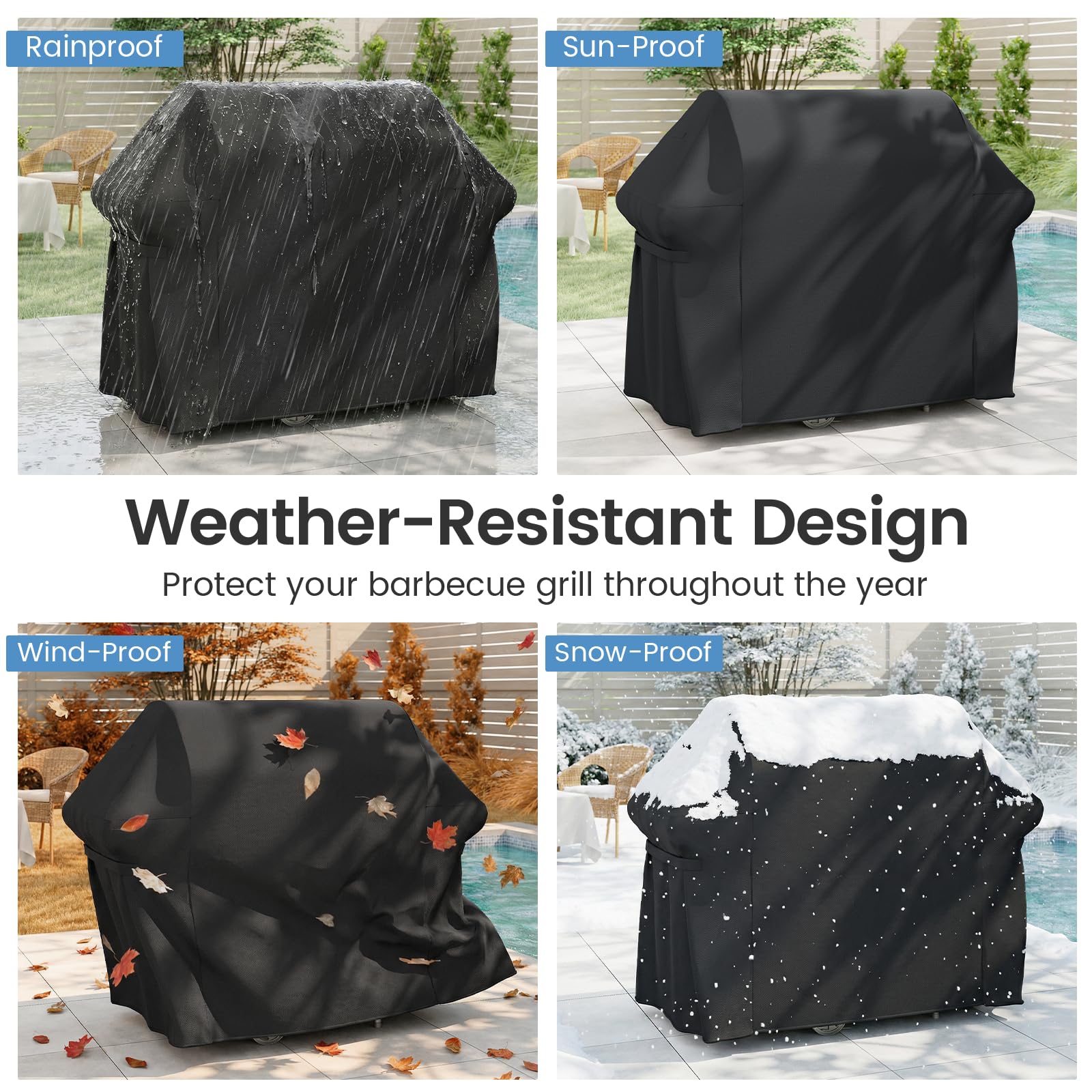 SPOTRAVEL Copertura per barbecue a gas, 132 cm, 151 x 71 x 113 cm | Con protezione impermeabile 600D resistente per tutte le intemperie, cinghie a strappo, orlo regolabile con coulisse per