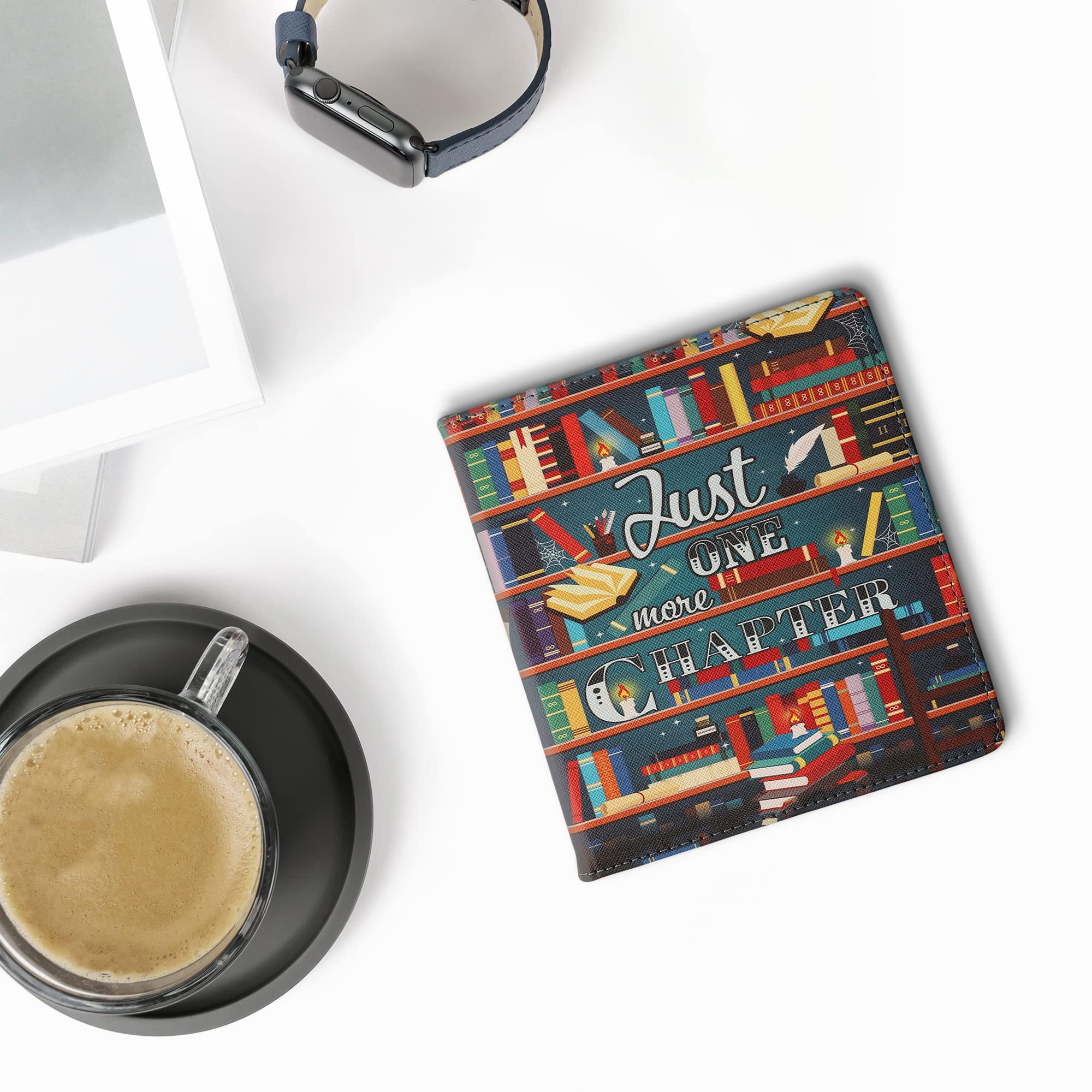 kwmobile Etui kompatybilne z Amazon Kindle Oasis 10. generacji - etui PU pokrowiec z paskiem - biblioteka Motto wielokolorowe