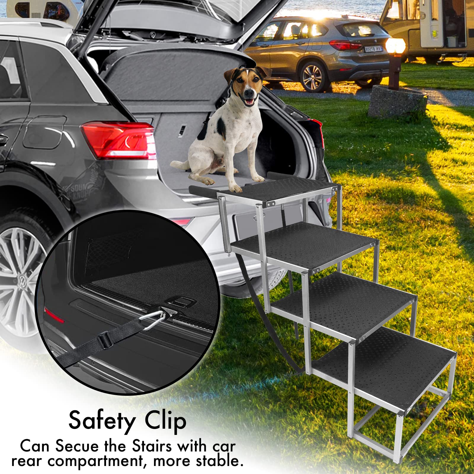 Kweetle Dog Car Ramps for Large Dogs, Lightweight Dog Stairs Support up to 150lbs, Lightweight Aluminum Foldable Pet Ladder Ramp with Nonslip Surface for High Beds, Trucks, Cars and SUV