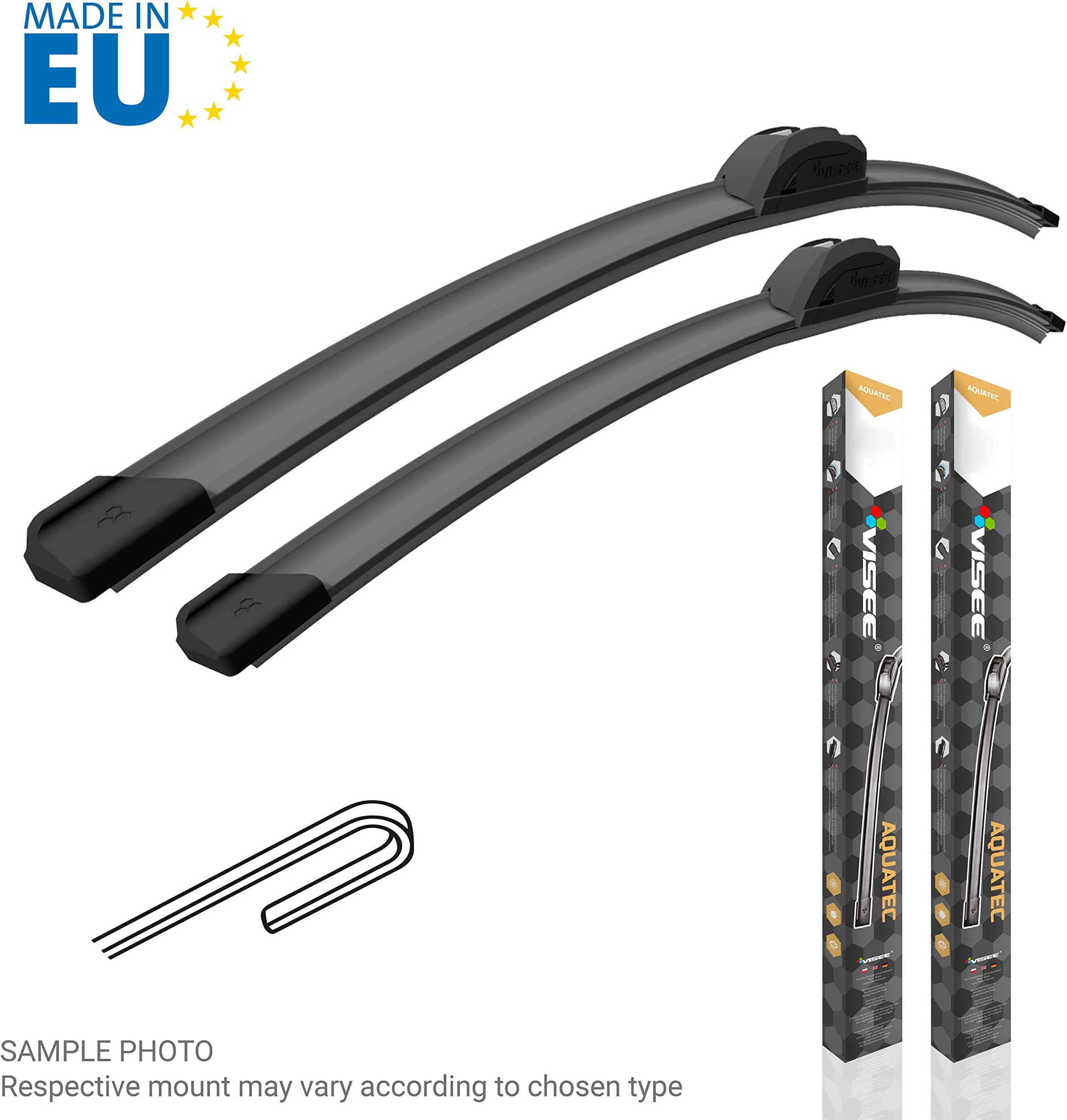 Set of 2 VISEE high quality licensed alternative replacement all seasons wiper blades for listed car models; [see variation description]; mount and size U 650/400 mm