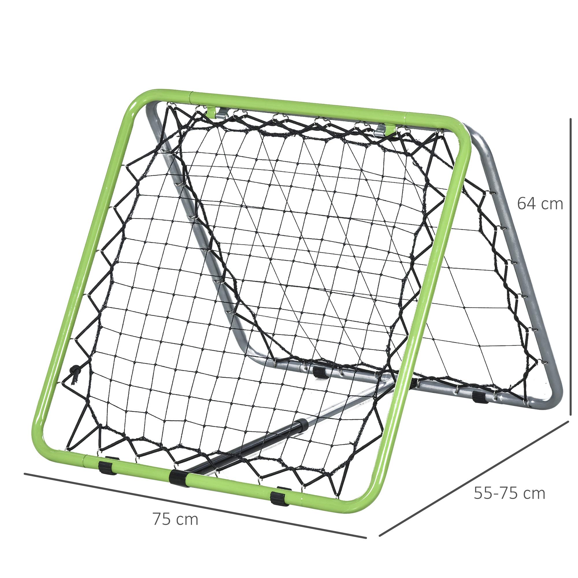 HOMCOM Football Rebounder Kickback Goal Filet de Rebond pour Baseball Basketball Rebond bilatéral Réglable en 5 étapes Métal Vert+Noir 75 x 75 x 64 cm