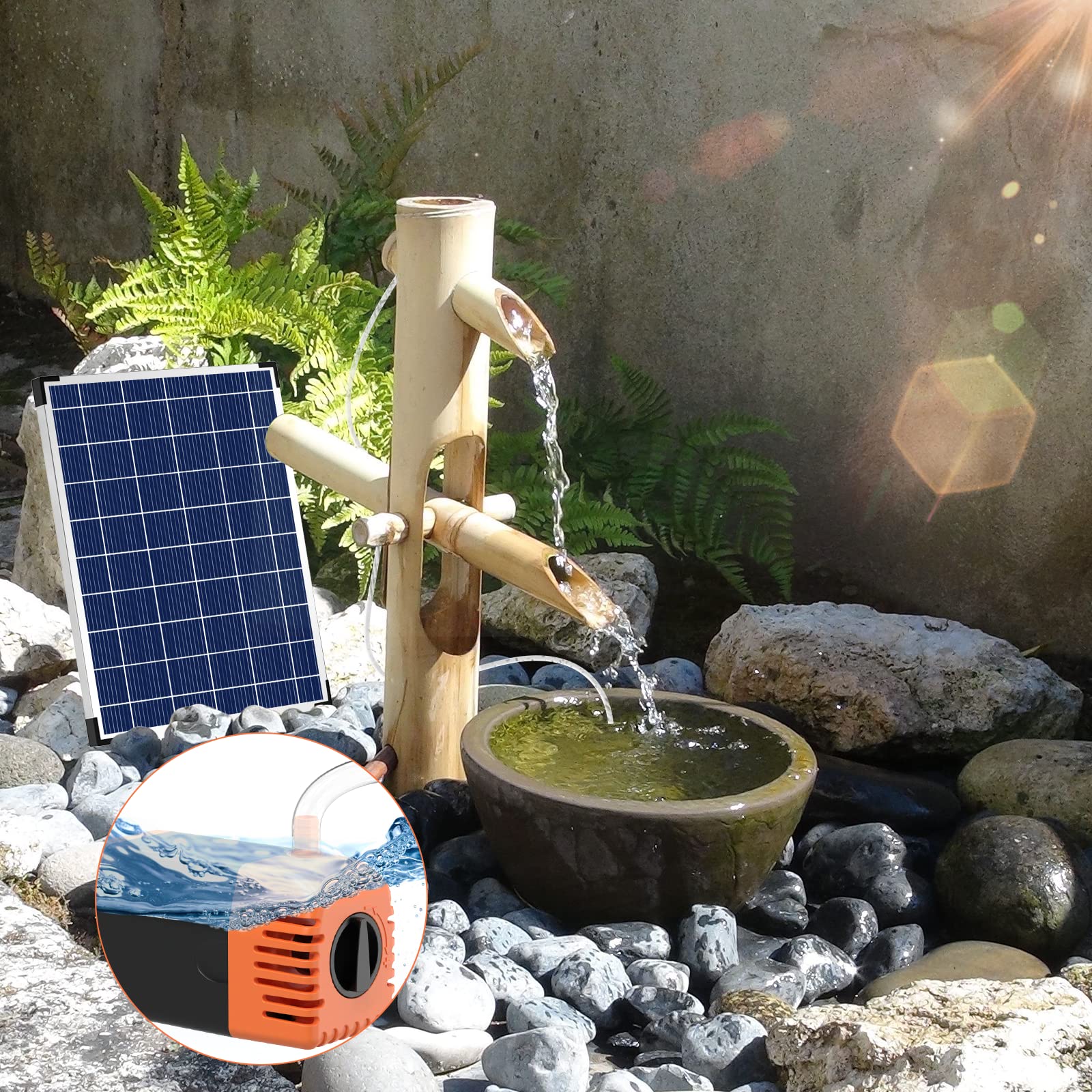 Antfraer Solar Water Pump, 25Watt Solar Water Fountain Pump 430GPH Flow Adjustable, Solar Fountain Pump with 17Ft Cord, PVC Tubing for Pond Garden Waterfall Hydroponics Pool DIY Water Features