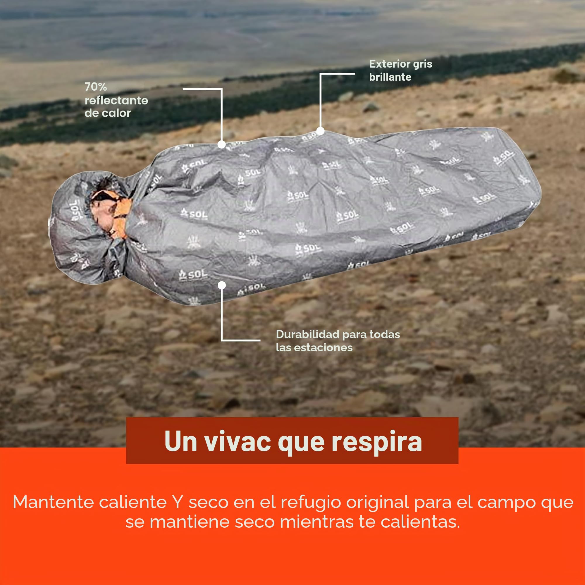 survive outdoors longer XL with Hood-Grey Sol Escape Bivvy Capucha-Gris