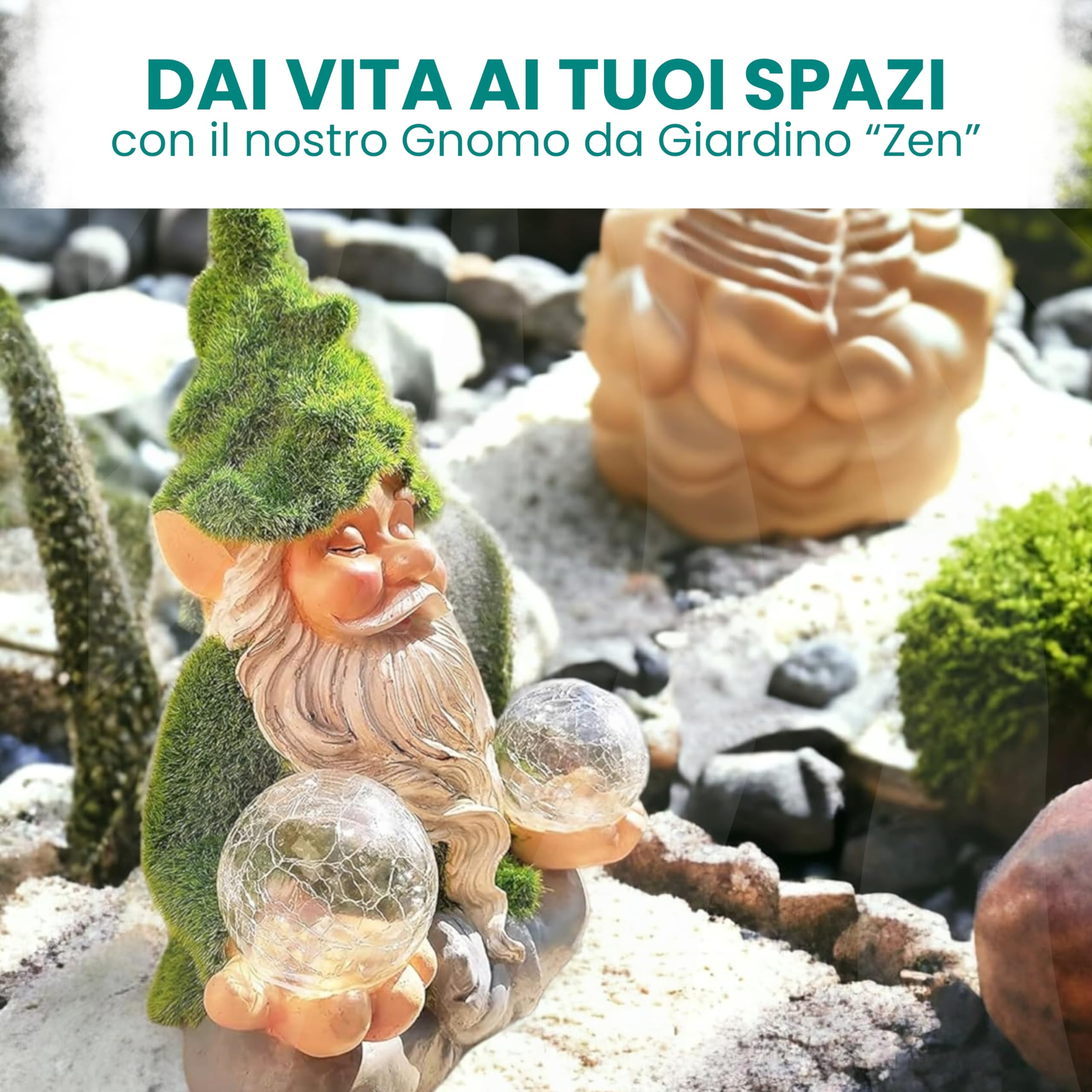 Gnomi da Giardino Zen con Luce Solare – Nanetti Decorativo – Nano da Esterno con Bolla Luminosa LED – Decorazione Statua Gnomo Rilassante per Giardino, Patio e Terrazza