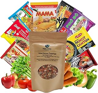 High Class Grass Ramen Care Package with Toppings, 8 Instant Noodles with Dehydrated Vegetable Flakes