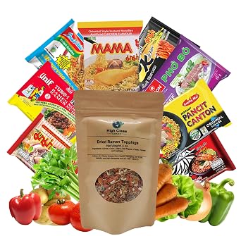 High Class Grass Ramen Care Package with Toppings, 8 Instant Noodles with Dehydrated Vegetable Flakes