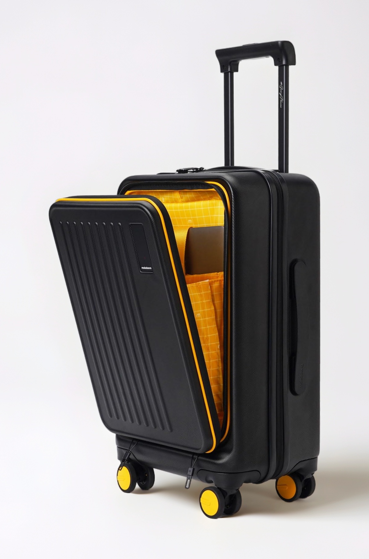Polycarbonate The Transit Cabin Pro Luggage Small Cabin Size Poly-Carbonate Hard Sided 8 Hinomoto Wheels Suitcase for Travelling (Black & Yellow, 56 cm)