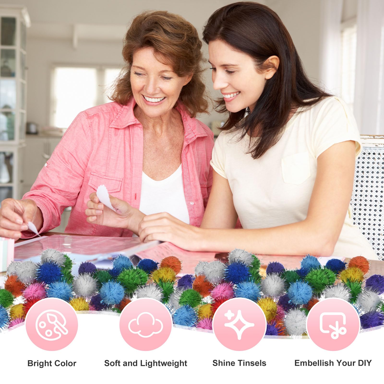 Condition photo showing New/Like New for 160-Pack Glitter Pom Pom Balls, 1 in/2.5 cm Mini Tinsel Sparkle Balls for Arts/DIY Crafts/Party Decoration/Christmas/Cat, Soft Assorted Puff Ball [Apple Green]